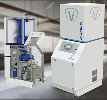 Vista en corte del sistema de recuperación de transferencia de polvo metálico PowTReX de Volkmann para impresoras 3D