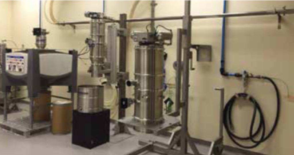 Transportador de vacío neumático instalado en el laboratorio de pruebas de Volkmann en Bristol, PA